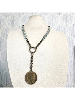 PASQUIER DES VIGNESFrench Medallion Pendant Quartz 36" Beaded Rosarie Necklace